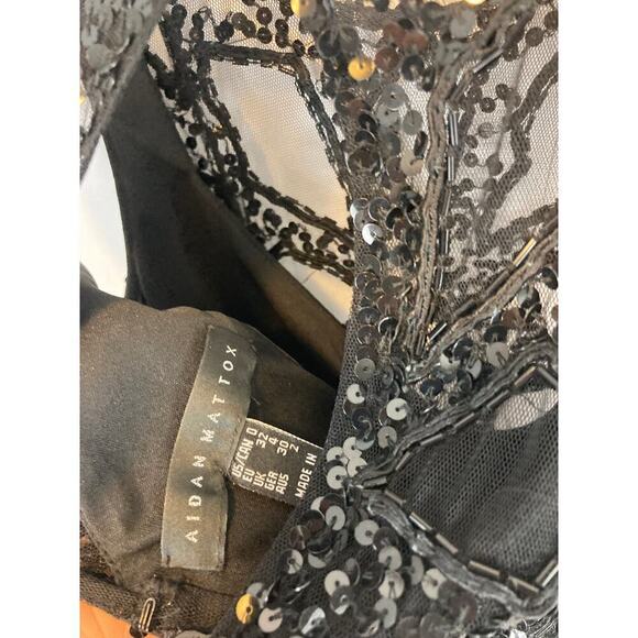 Aidan Mattox Beaded Embellished Sequin Cocktail Dress Black Size 0 - Picture 4 of 6